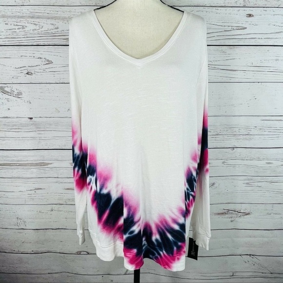 INC International Concepts Tops - INC Womens 2X-Large 2XL Sweatshirt Top Long Sleeve V-Neck Tie-Dye Stretch New
